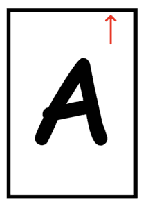 A large black letter "A" is centered on a white background with a thick black border, symbolizing skill-building. A small red arrow points upward in the top right corner of the image, suggesting growth and progress.